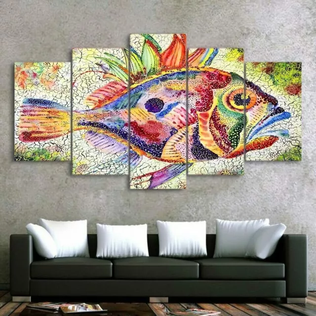 Abstract Colorful Fish Painting Poster 5 Panel Canvas Print Wall Art Home Decor