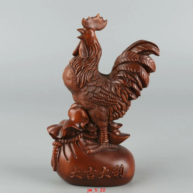 Chinese Exquisite Hand carved cock fortune Rooster Boxwood statue