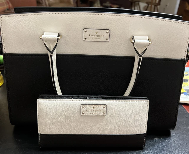 Kate Spade Leather Black and White Grove Street Carley Bag Purse Wallet Display Kate Spade Leather Black and White Grove Street Carley Bag Purse Wallet Display