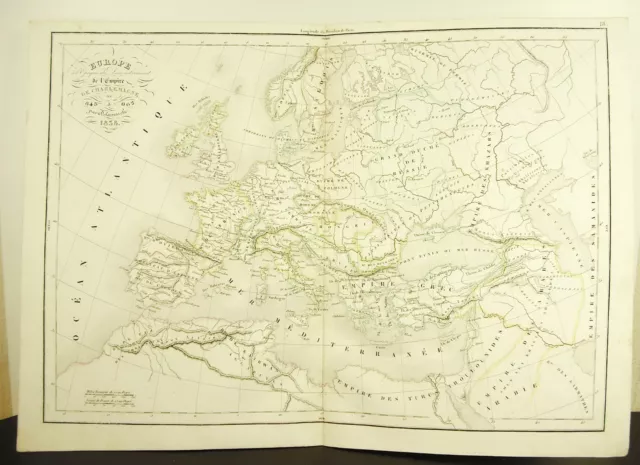 L Europa 'em Peor Carlomagno Mapa Antigua 1838 Ancient Map 45cm 38cm