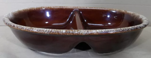 Vintage Hull Pottery Brown Drip Glaze Divided Serving Bowl Dish Oven Proof USA