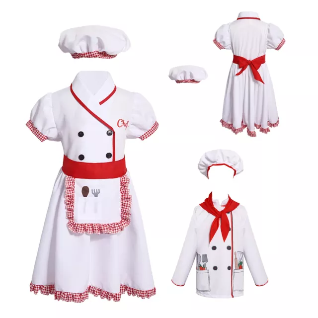 Boy or Girl Chef Costume Chef Hat Chef Top Dress Apron Scarf Set Uniform Outfit