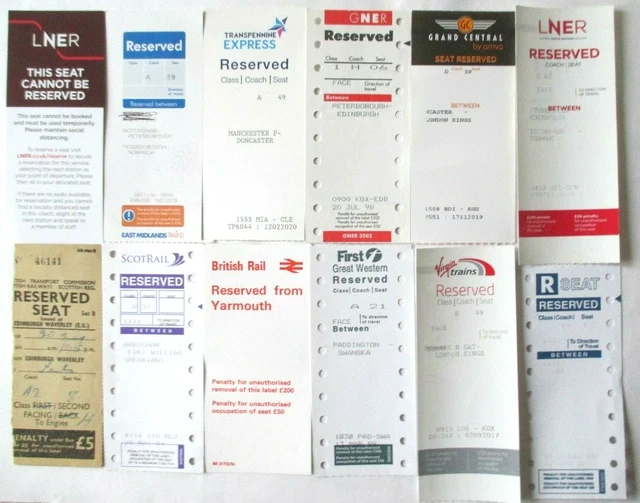 12 X RESERVATION Labels LNER Grand Ctl Scotrail RR Gt Western EMT ...