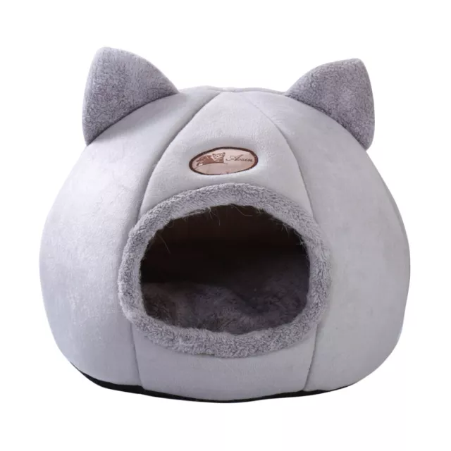 Large Cat Bed Cave Small Wool Cozy Pet Igloo Bed Winter House Nest Kennel Gray