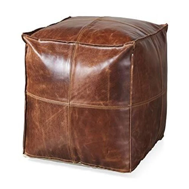 The Tannery Ottoman Pouf Sofa,Storage 17x17x14 inch, Dark Brown With Stuffed