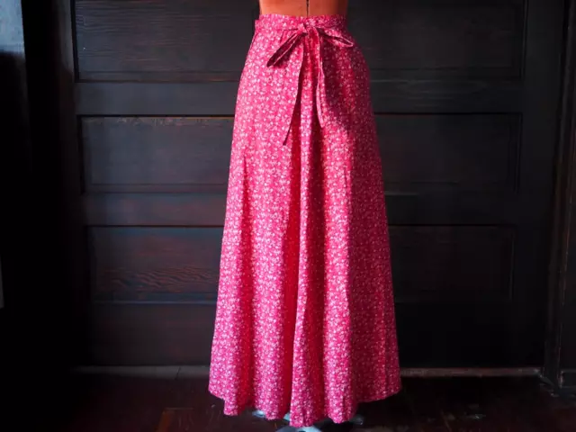 VTG 60s 70s Liberty House Hawaii Pink Calico Prairie Bow Wrap Skirt Pockets XS/S