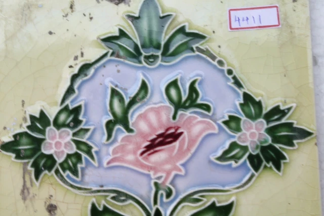 Vintage Tile Art Nouveau Majolica Yellow Flower Design Architecture Tile Nh4411 8