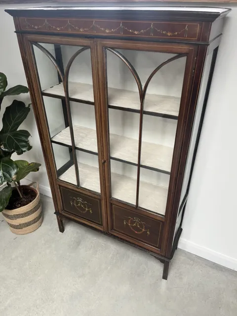 Slender Edwardian Inlaid Mahogany Display Cabinet