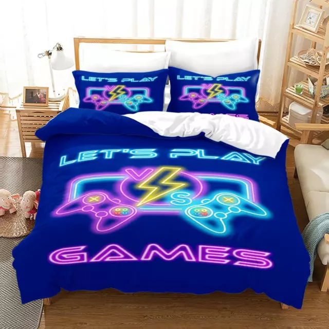 2Pcs 3Pcs Bed Set GAMER GAMES Doona Quilt Duvet Cover Single Double Queen Size