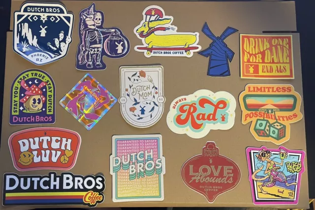 Dutch Bros Stickers - Lot of 15 - All Different (Lot #9) NEW - Never Used