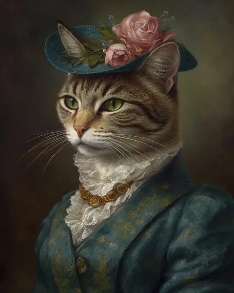 Regal Cat Victorian Lady Aristocrat Dark Academia Fine Art Giclee Print B28