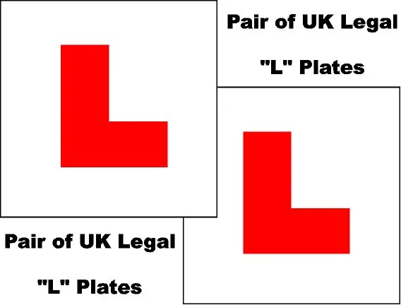 2 x plaques L légales britanniques autocollantes sur vinyle résistantes aux intempéries