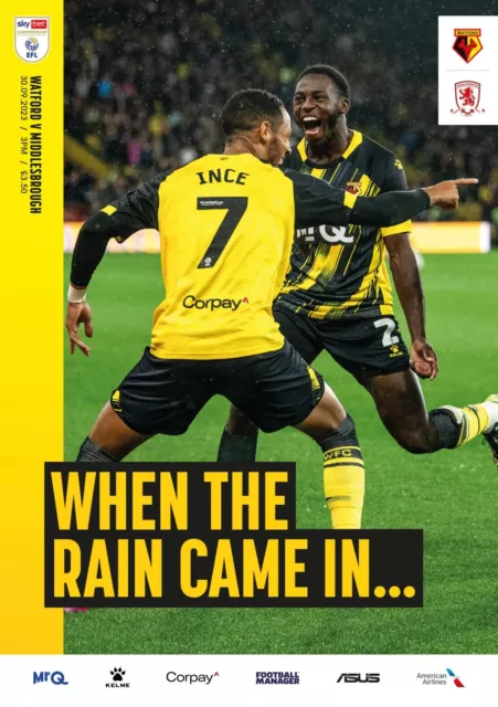 Watford Middlesbrough Official 130Th September 2023 Championship Programme