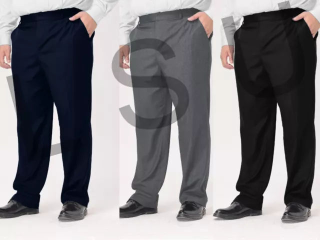 Men Boys Generous Fit Trouser Half Elasticated Waist  School Work Office Trouser