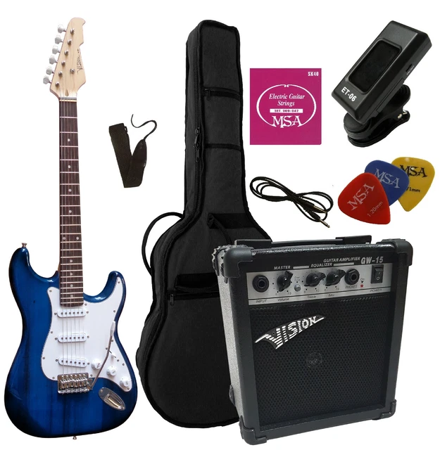 E Gitarre Set Dunkelblau Elektrogitarre mit Verstärker Stimmgerät Zubehör xxxxxx