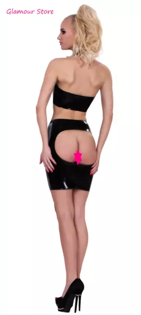 MINI JUPE NOIR MOULANT Latex Doubl Ouverture Fesses S M L XL EUR