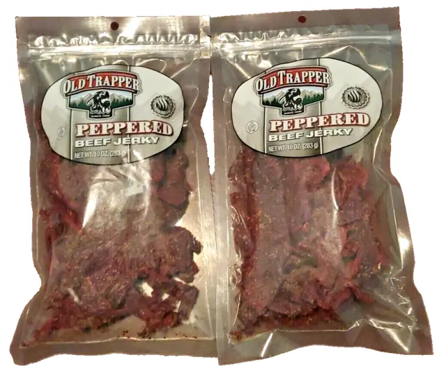 LOT OF 2 Old Trapper PEPPERED Beef Jerky 10oz Naturally Exp dates -10/25 & 12/25