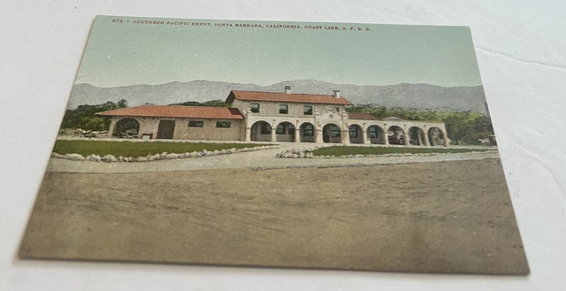 Postcard Southern Pacific Depot, Santa Barbara, CA  Coast Line S. P. R. R. VTG