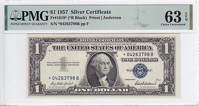 1957 $1 Silver Certificate STAR Note FR#1619* PMG CU 63 EPQ *04263798B