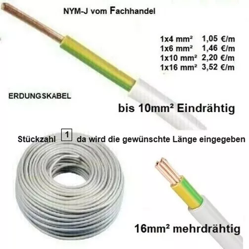 Erdungsleitung   Kabel   NYM-J  Mantelleitung  4 -16mm²