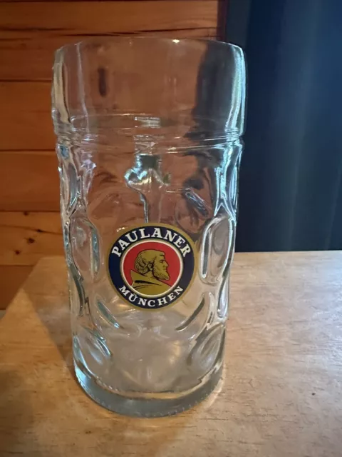 Paulaner Munchen 1 Liter Dimpled German Austria Heavy Beer Stein Glass Mug