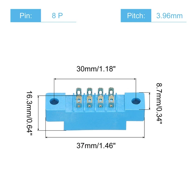 CARD EDGE CONNECTOR Blue Socket 8 Pin Solder Eyelet 3.96mm Pitch, Pack