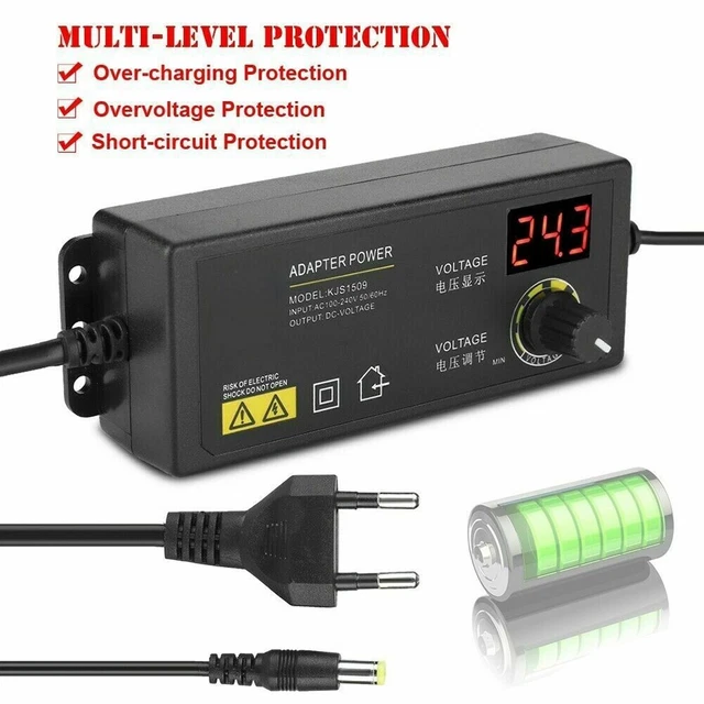 Risegun Adaptateur Alimentation Réglable 3-36V 60W Avec Écran LED - Universel AC DC