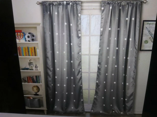 Lala + Bash Gruden Metallic Star Print Living Room Set of 2 Panels,38 X 84, Grey