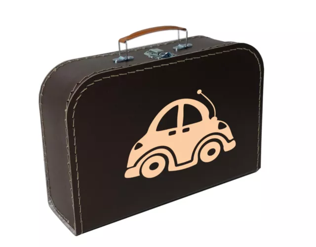Pappkoffer braun mit Auto - Kinderkoffer für Spielzeug