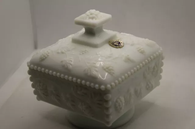 Milk Glass Westmoreland Candy Dish with Lid- Grape Pattern vintage