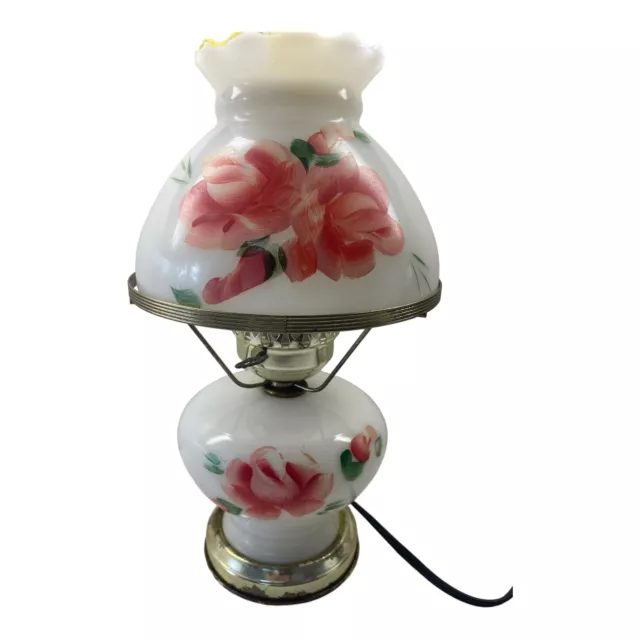 VTG Hurricane Parlor Lamp Gone With The Wind Pink Rose Hand painted 16.5in