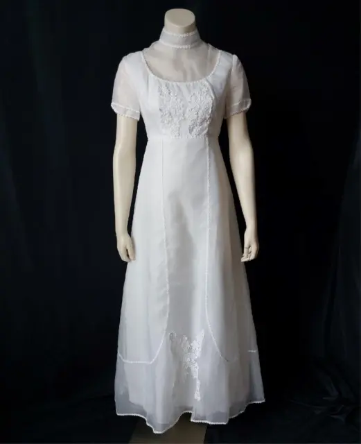 LACY CHIFFON Vintage 1960s Short Sleeved Empire Waist BRIDAL WEDDING DRESS GOWN