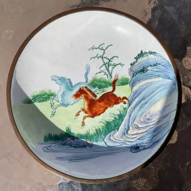 Late 19th Century Enamel Plate With Horses