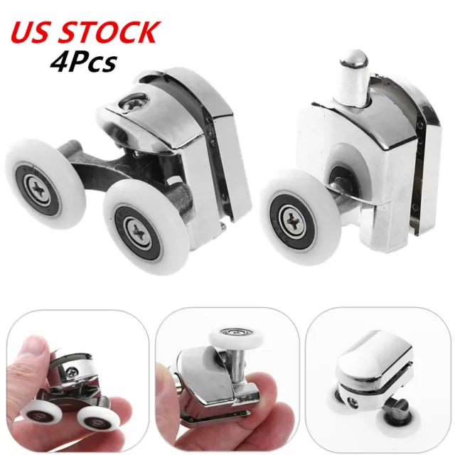 4Pcs Zinc Alloy Stainless Shower Door Rollers Runner Wheels Pulleys Replacements