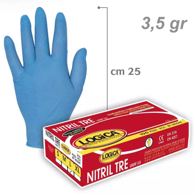 Guanti da lavoro monouso in nitrile 3,5g senza lattice 100pz Logica NITRIL S/XL