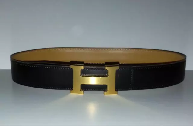 HERMES Constance H Buckle Reversible Belt Size 70 Gold Black Camel Brown Leather