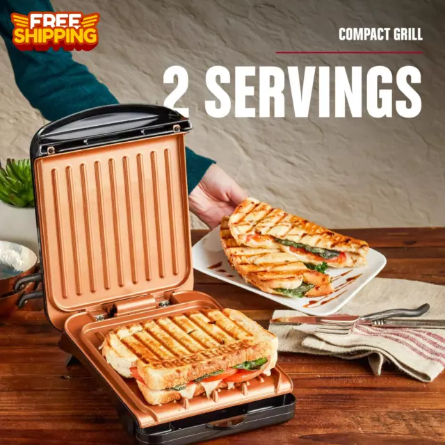 2-Serving Classic Plate Electric Indoor Grill and Panini Press, Black