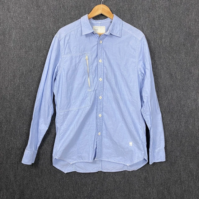 G-Star Raw Mens Powel 3D Shirt Large Light Blue Long Sleeve Button Up