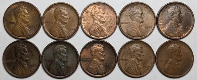 1909 VDB Lincoln Head Pennies Lot of 10