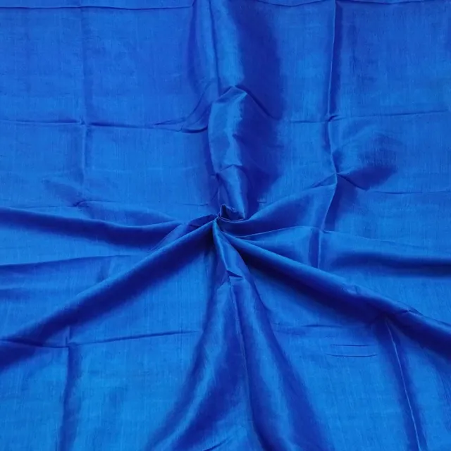 Vintage Blue 100% Pure Silk Handloom Plain Sari Remnant 4YD Craft Fabric Scrap