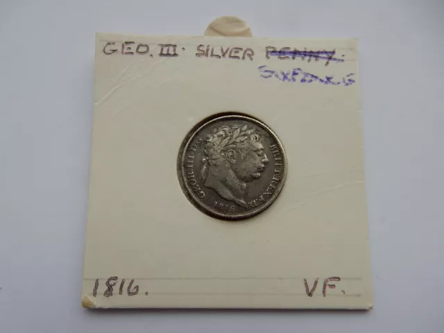 King George III Silver Sixpence Piece 1816 V/F