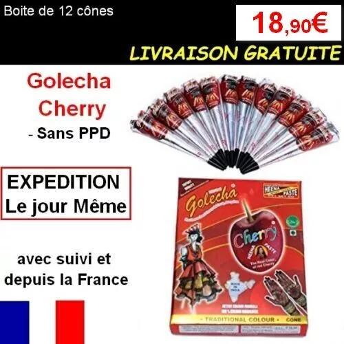 12 X cone Golecha henné Rouge Cherry par BOITE 🇨🇵 PRIX GROSSISTE ✅ Expé 24h