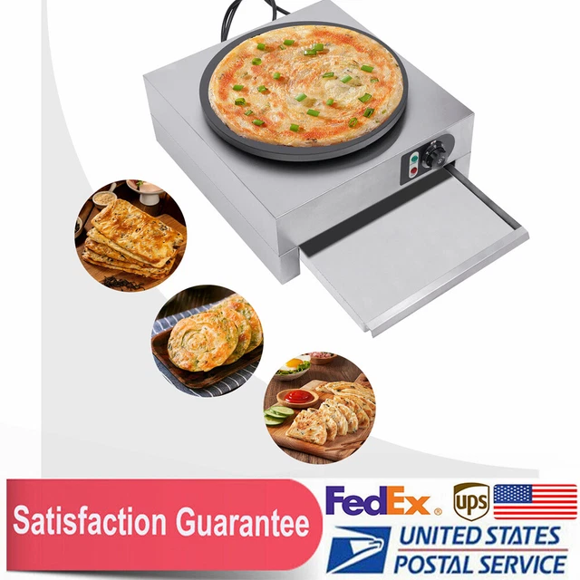 Crepe Maker,110V 3000W 50-300℃/122-572℉ 16" Electric Circular Cereals Pancake Stove Commercial Non Stick Flat Plate Crepe Machine W Rolling Flat Tool Pl