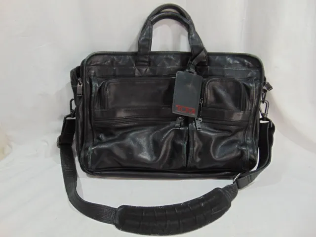 TUMI Alpha Expandable Black Leather Briefcase Shoulder Bag *Heavy Wear See pics*