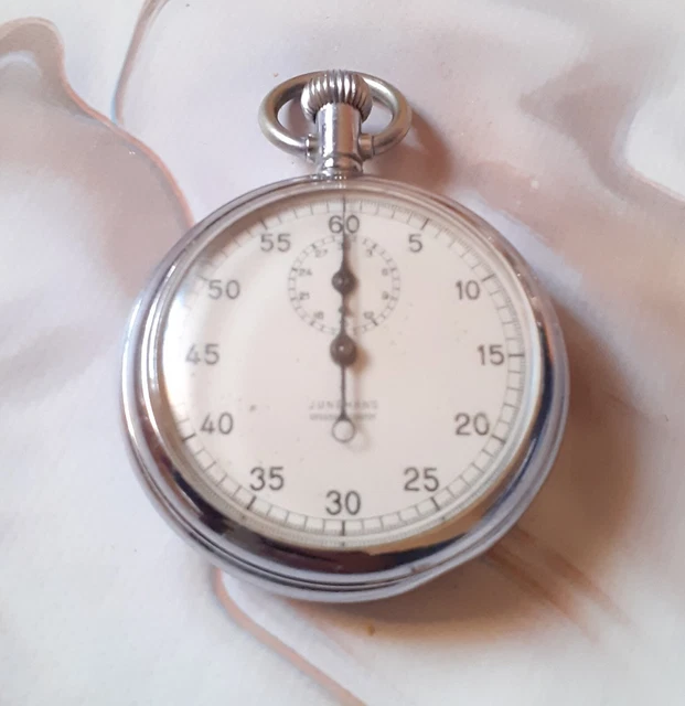 Chronomètre Mécanique Ancien Junghans Militaria - Montre De Poche Argentée - Occasion Correct