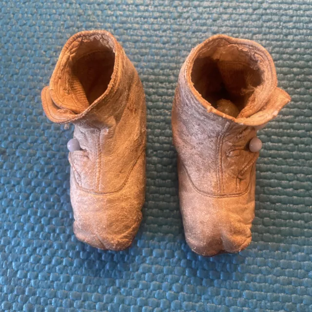 Victorian Baby Doll Tan Side Button Shoes Leather