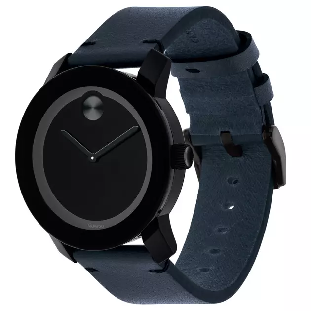 Movado Bold Tr-90 Men's 3600583 Black Dial Blue Leather Strap Round Wrist Watch