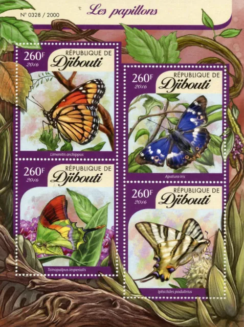 Djibouti 2016 MNH Butterflies 4v M/S Insects Viceroy Purple Emperor Butterfly