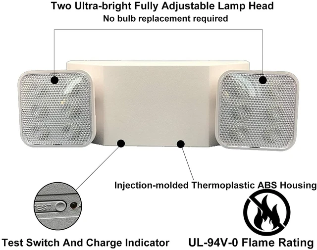 LED Emergency Exit Sign Light With Adjustable Dual Heads & Battery Back-up - UL Certified