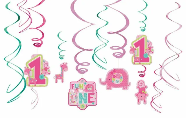 1st Birthday Girl Party Supplies Swirl Decorations Fun To Be One (12 Pieces)